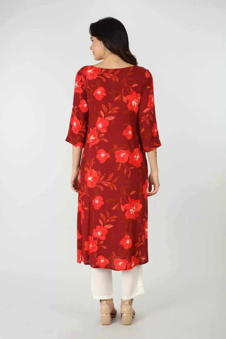 Rayon Crepe Printed Red Kurti