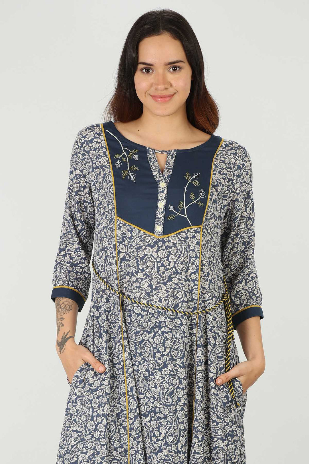 Rayon Blue Embroidered Kurti