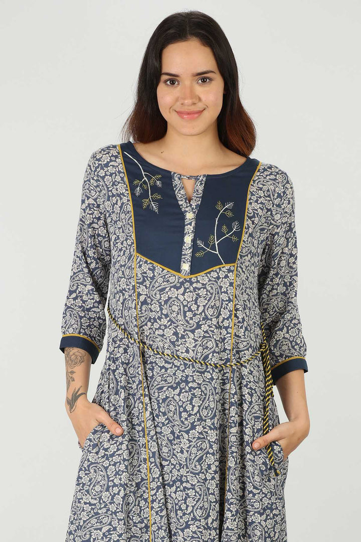 Rayon Blue Embroidered Kurti