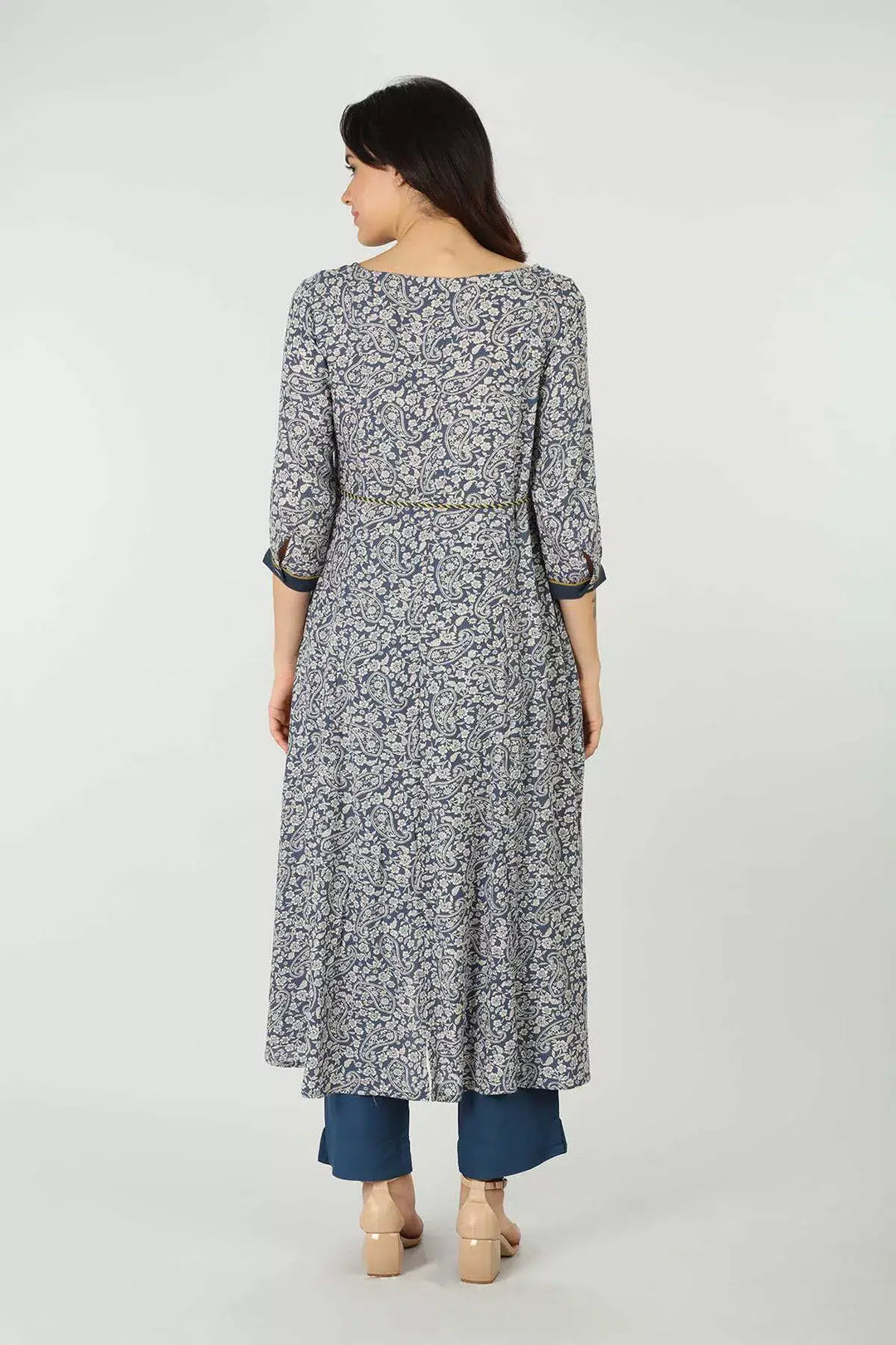 Rayon Blue Embroidered Kurti