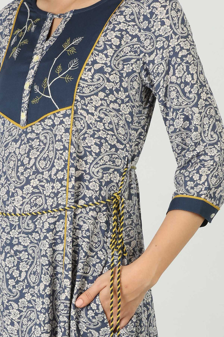 Rayon Blue Embroidered Kurti