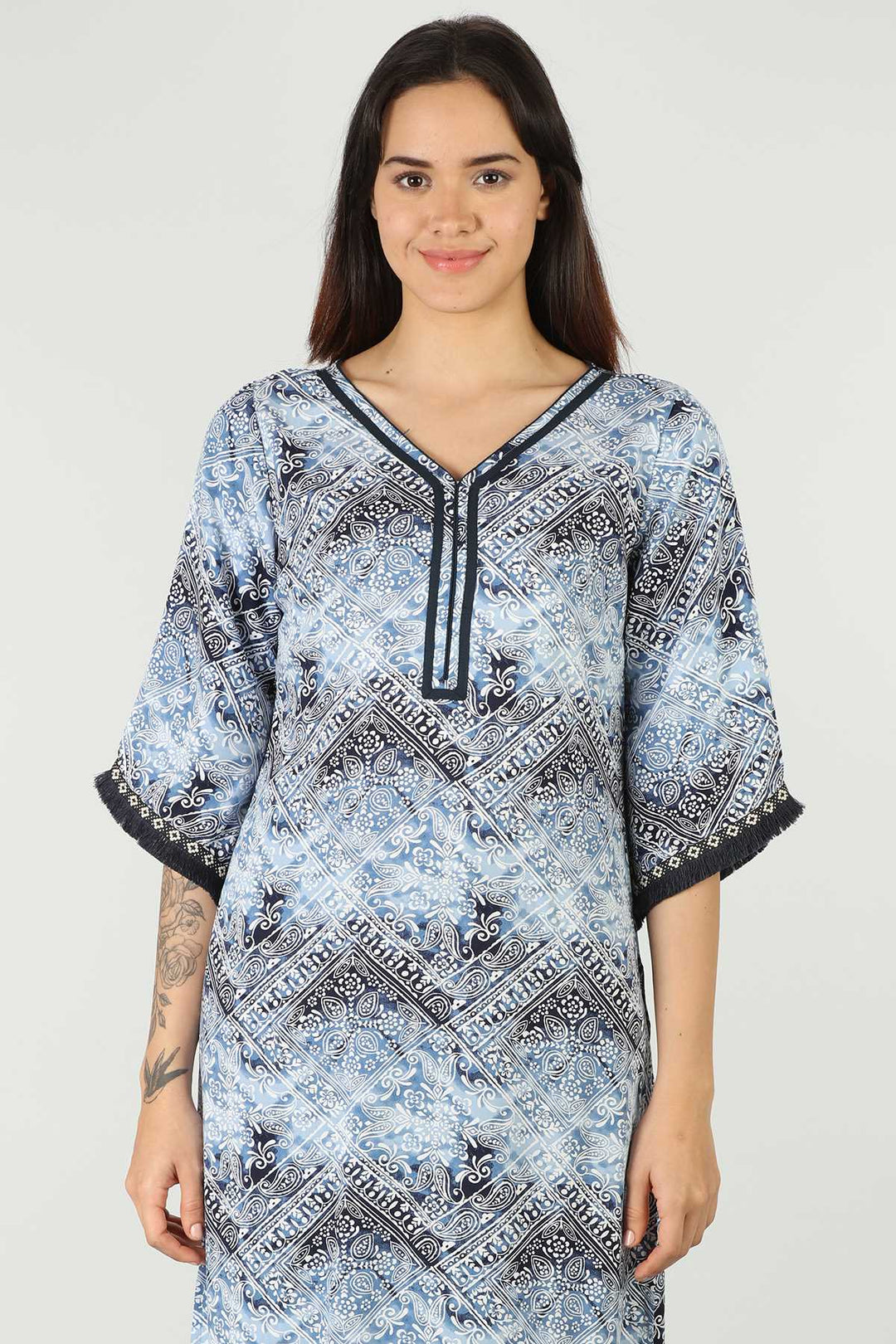 Blue Rayon Printed Kurti