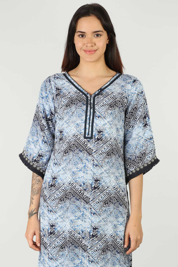 Blue Rayon Printed Kurti