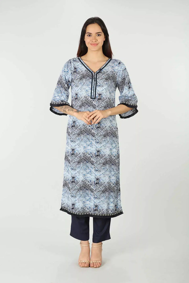 Blue Rayon Printed Kurti