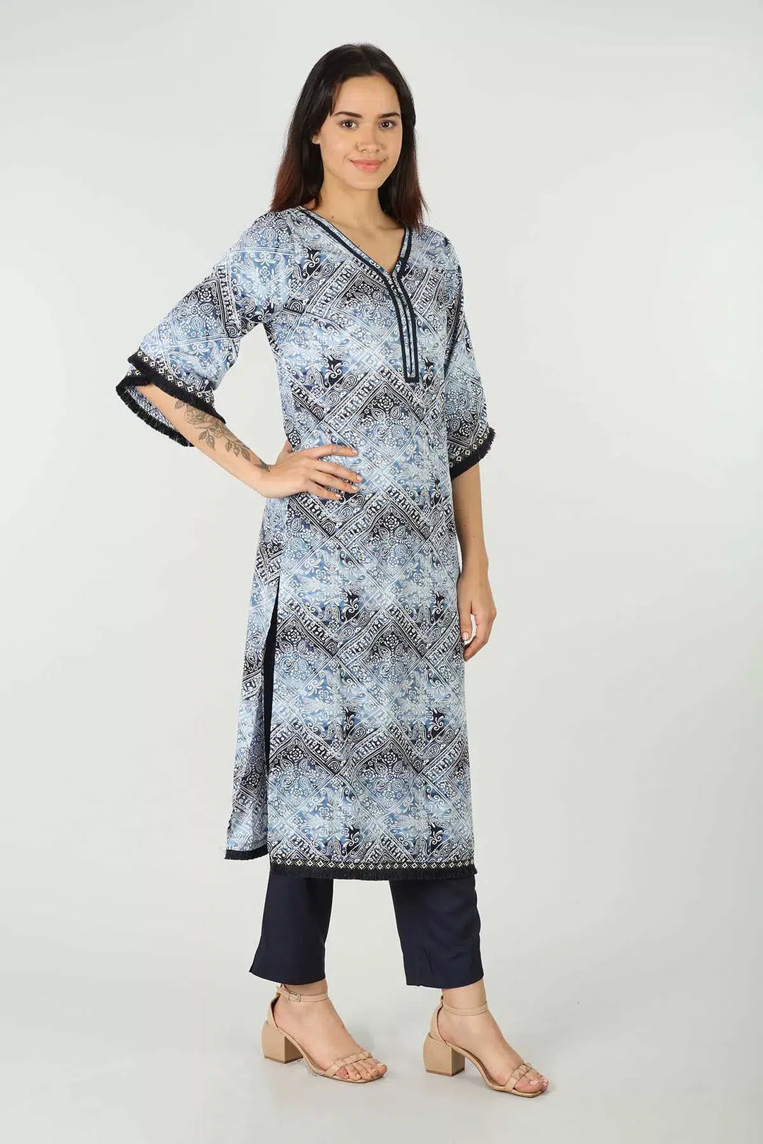 Blue Rayon Printed Kurti