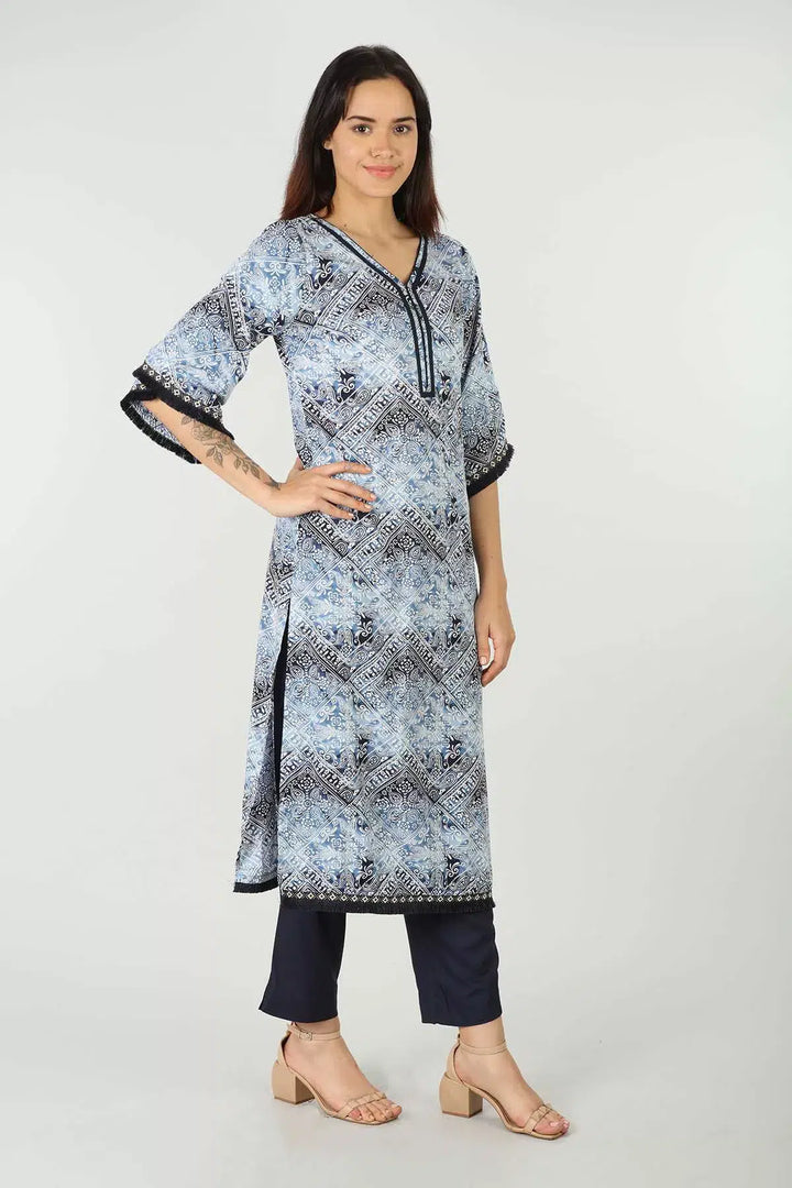 Blue Rayon Printed Kurti