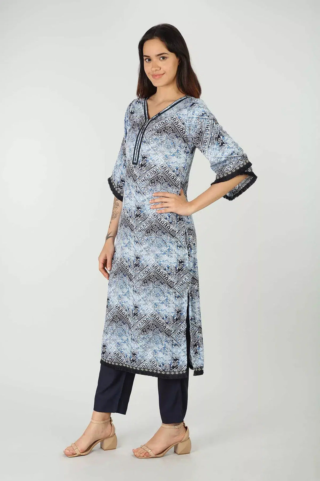 Blue Rayon Printed Kurti