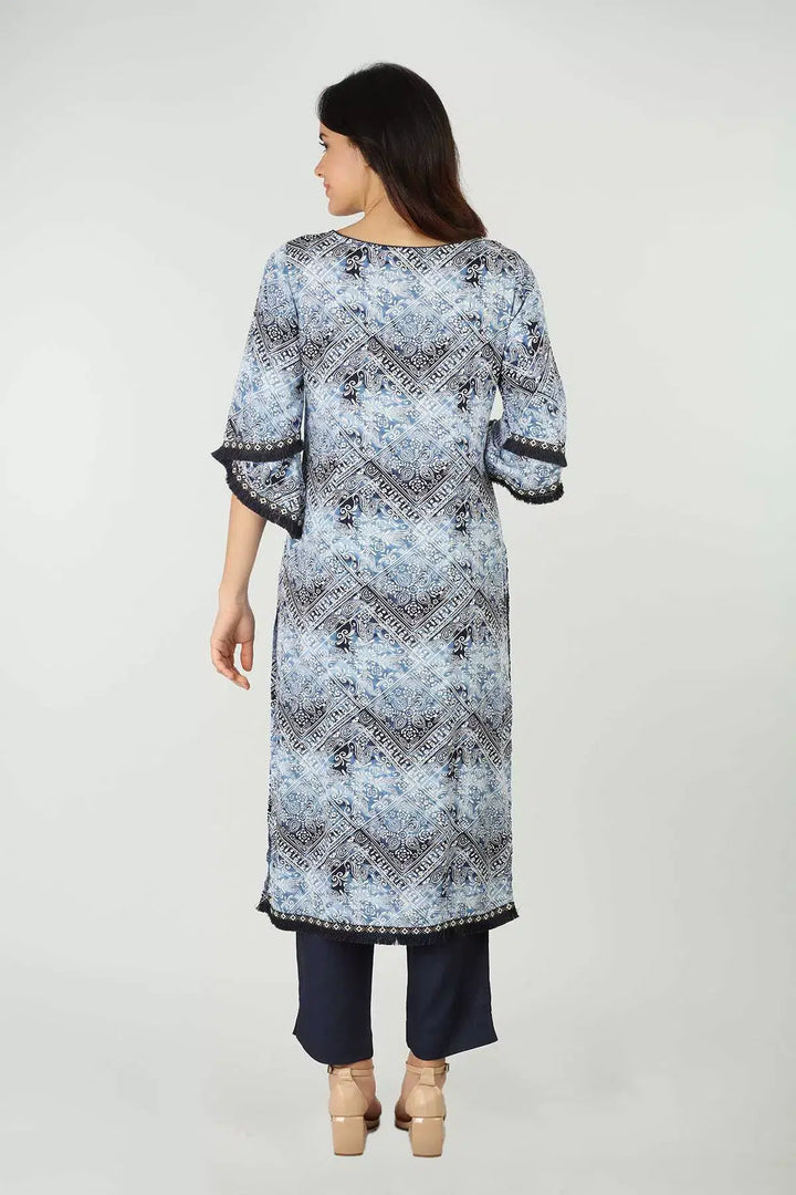 Blue Rayon Printed Kurti