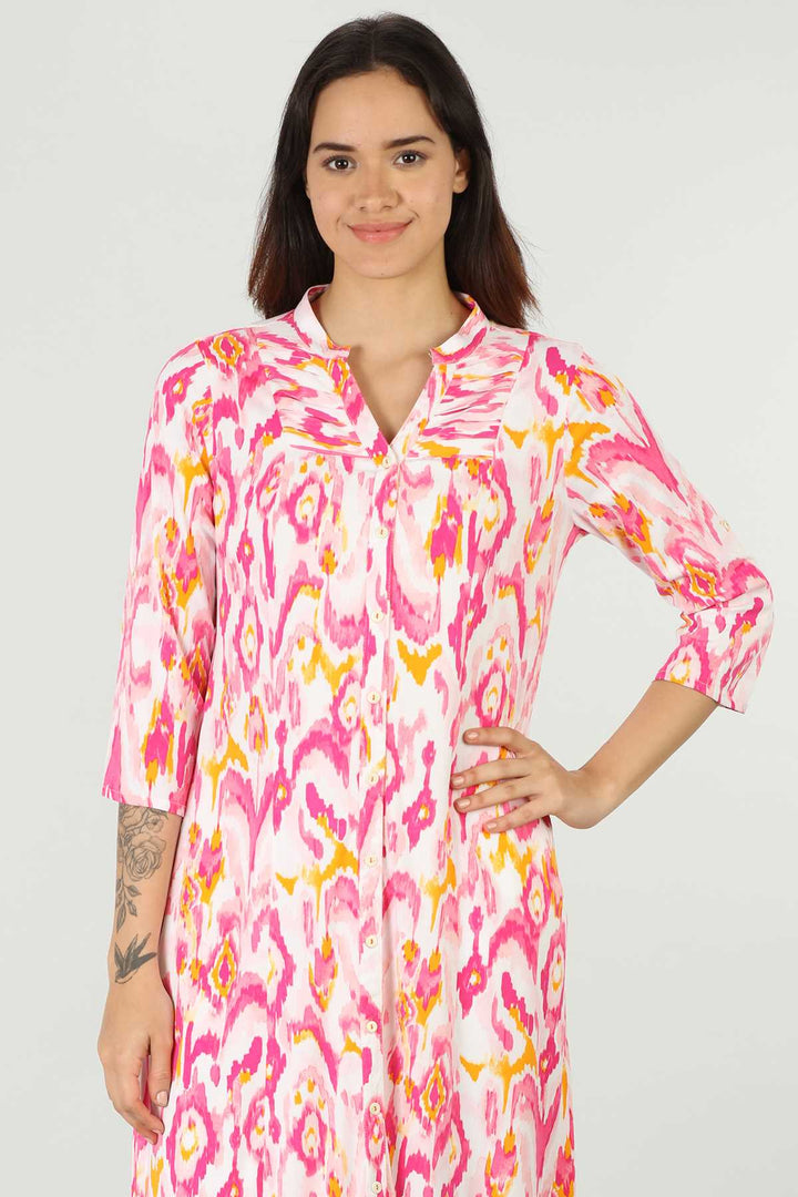 Rayon Pink Printed Kurti