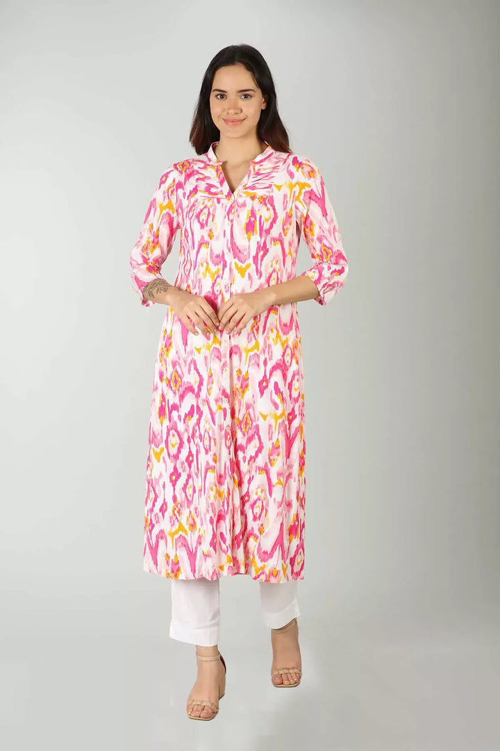 Rayon Pink Printed Kurti