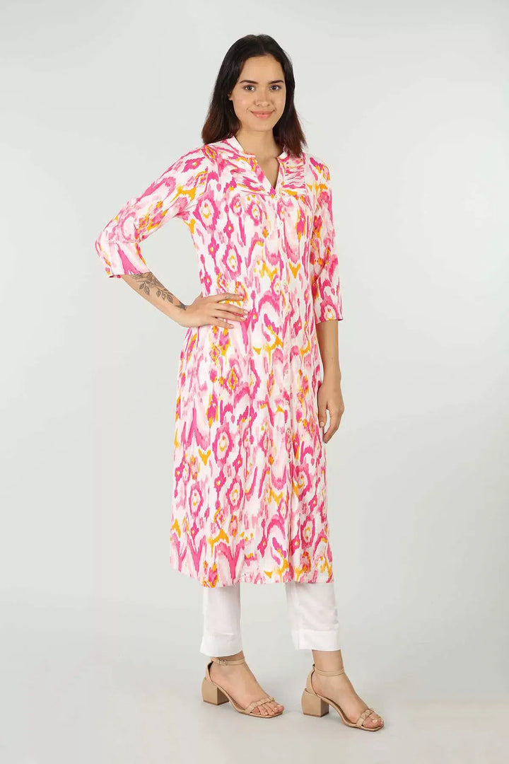Rayon Pink Printed Kurti