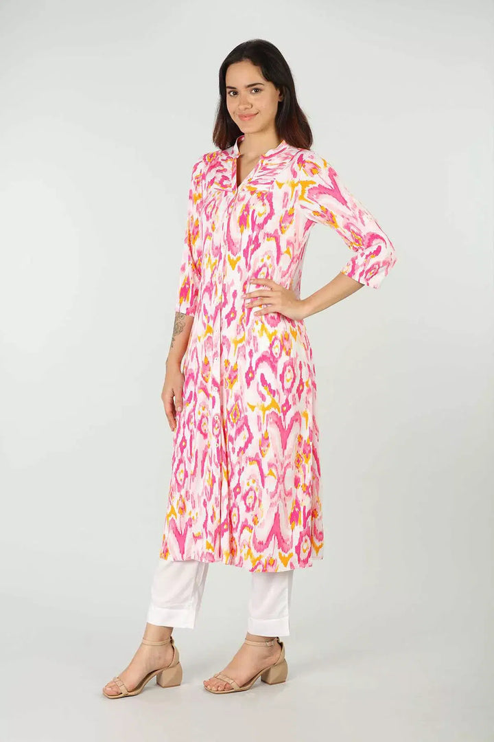 Rayon Pink Printed Kurti