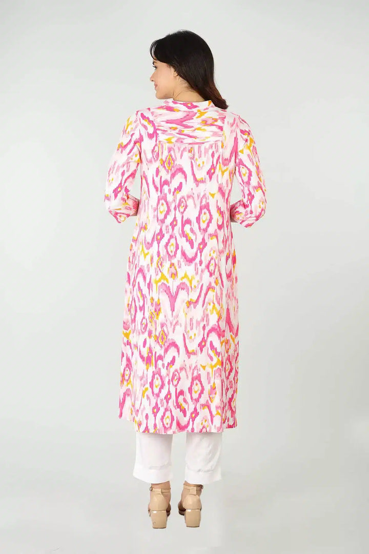 Rayon Pink Printed Kurti