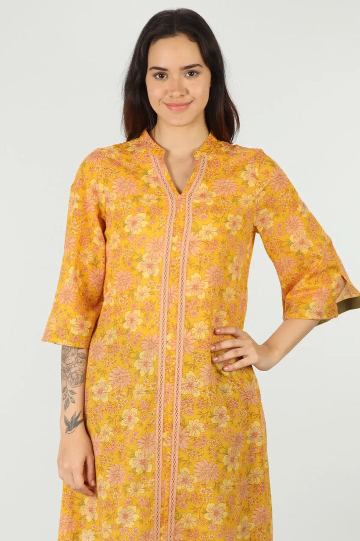 Mustard Mandarin neck kurti
