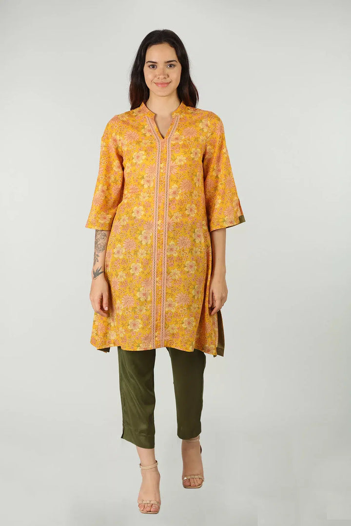 Mustard Mandarin neck kurti