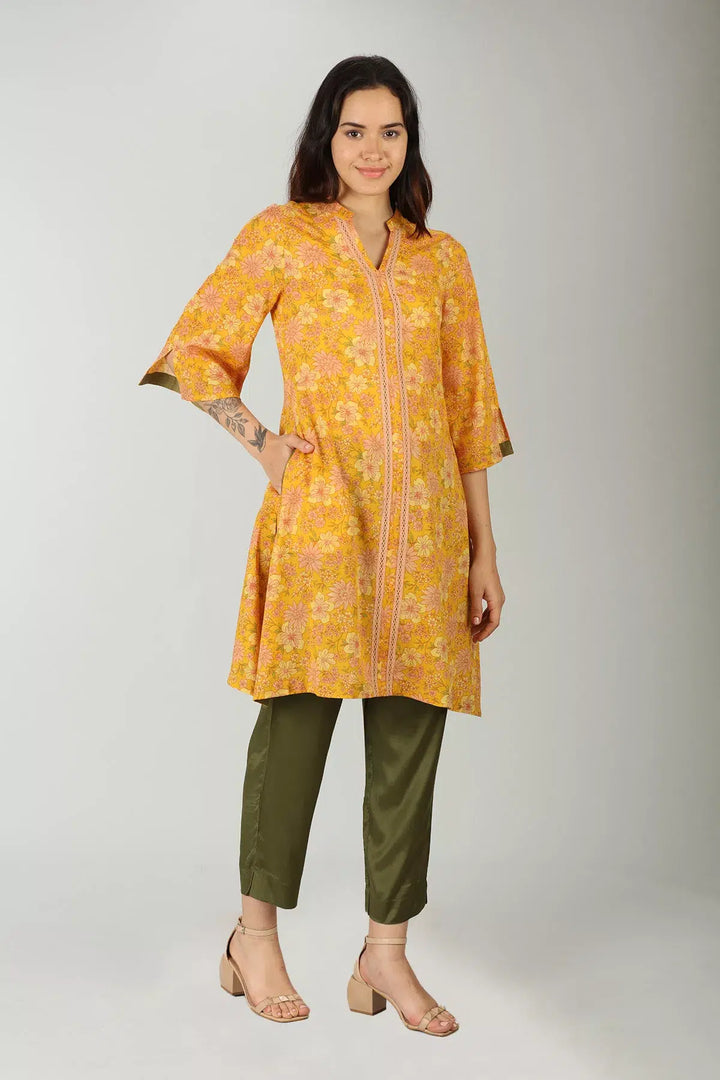 Mustard Mandarin neck kurti