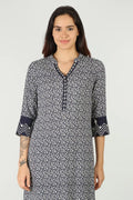 Blue kurti with mandarin neck  (printed)
