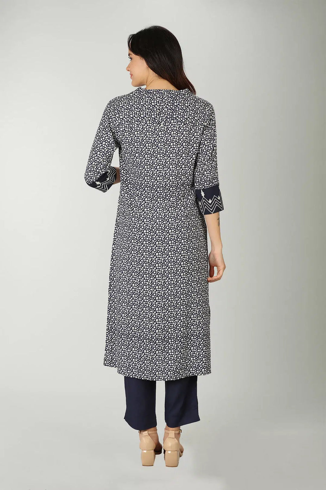 Blue kurti with mandarin neck  (printed)