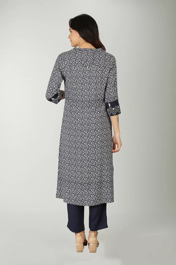 Blue kurti with mandarin neck  (printed)