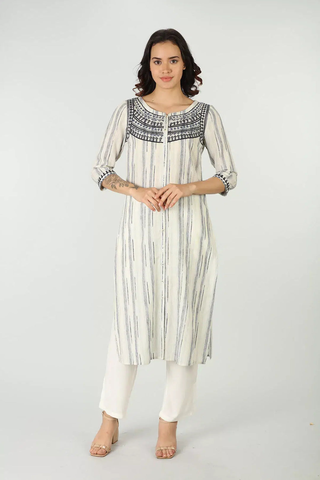 Off white Cotton front Slit Kurti