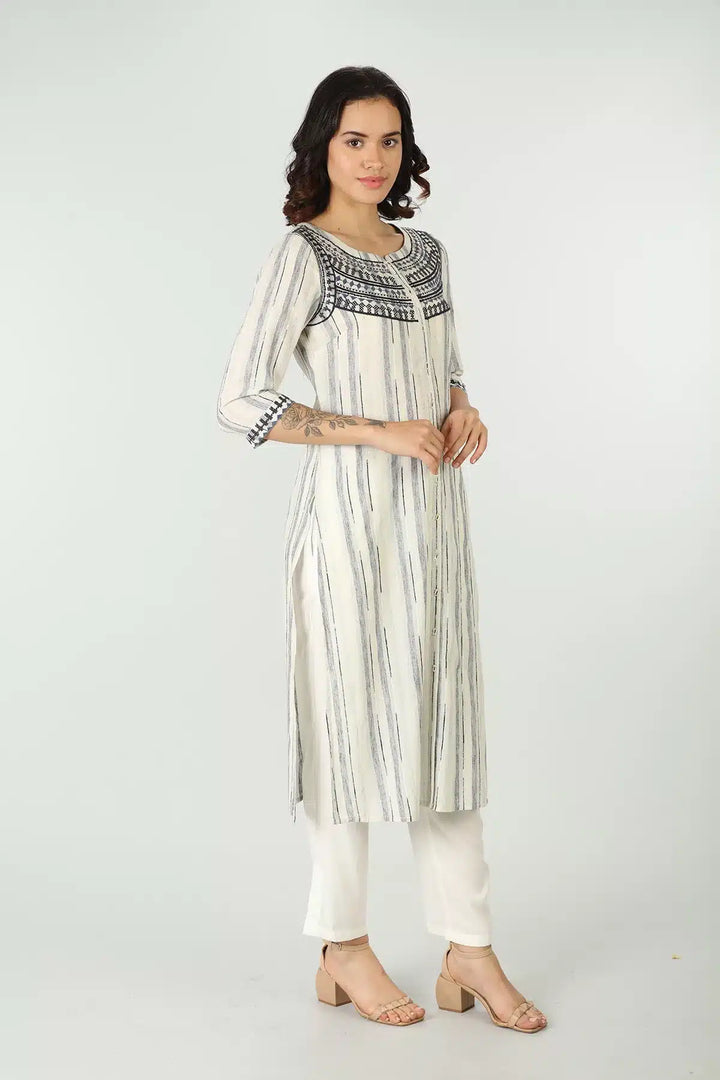 Off white Cotton front Slit Kurti