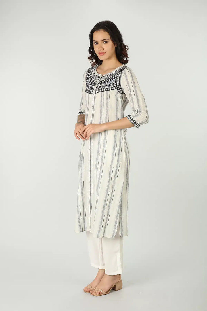 Off white Cotton front Slit Kurti