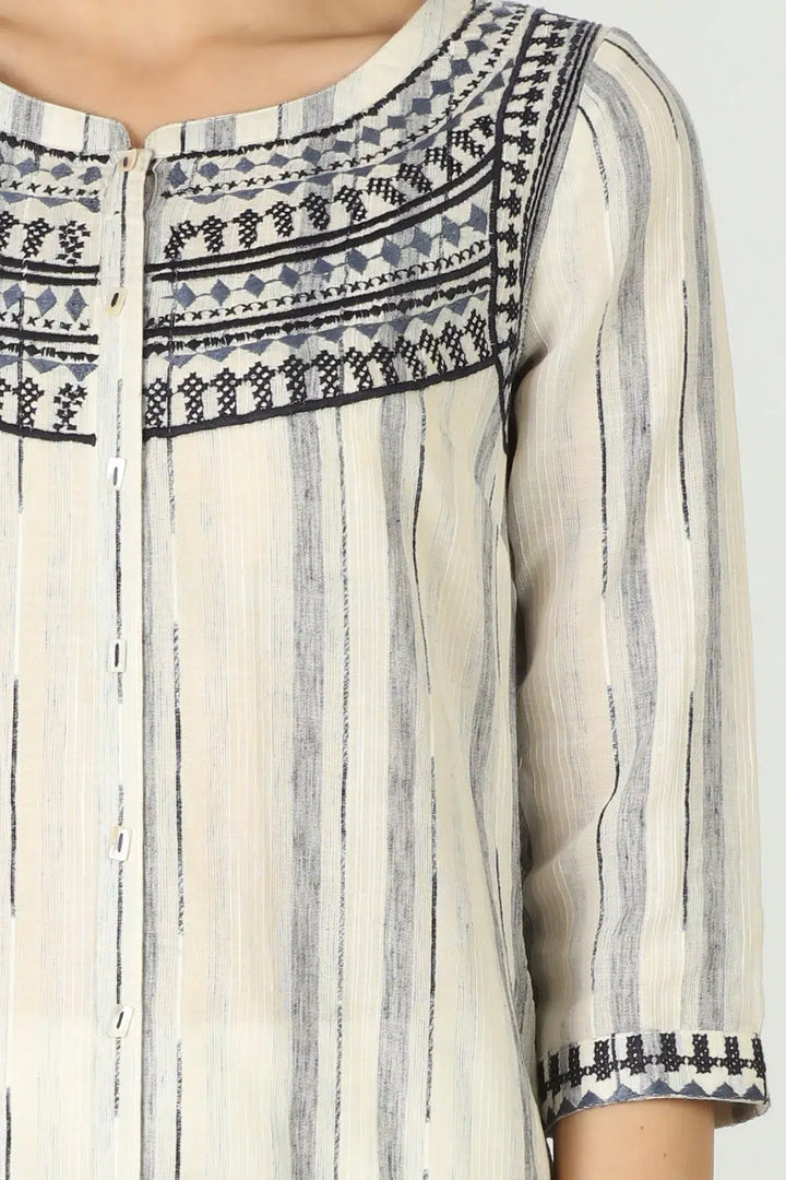 Off white Cotton front Slit Kurti