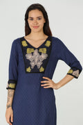 Blue V neck embroidered kurti