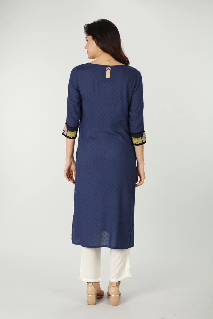 Blue V neck embroidered kurti
