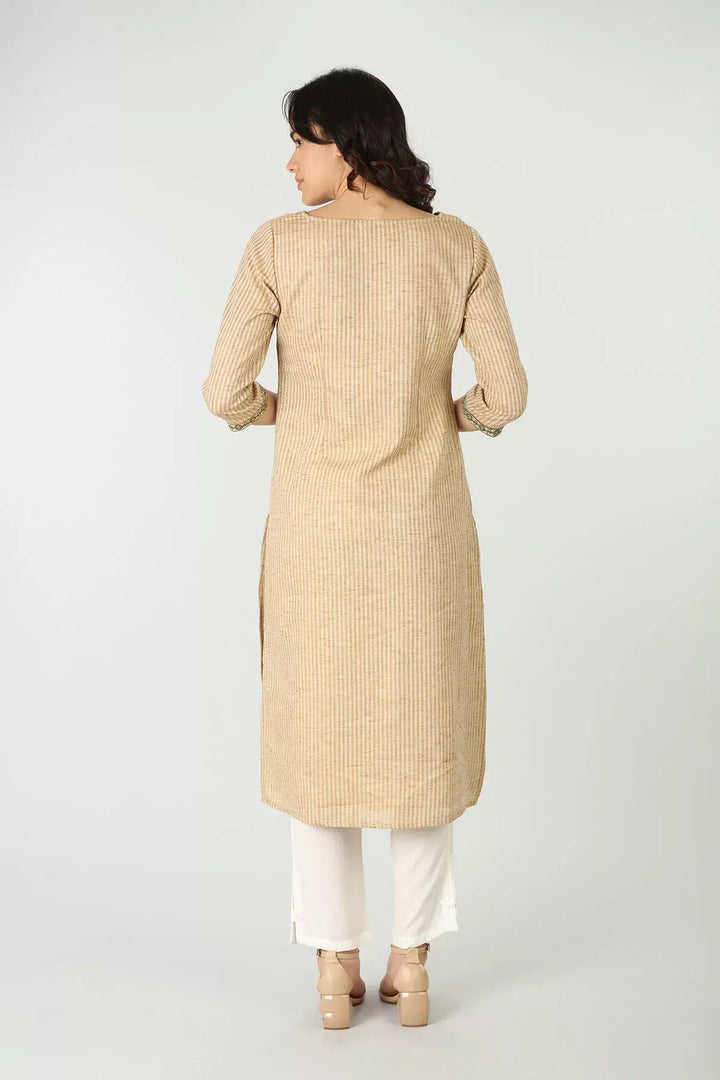 Beige cottonslub stripe kurti