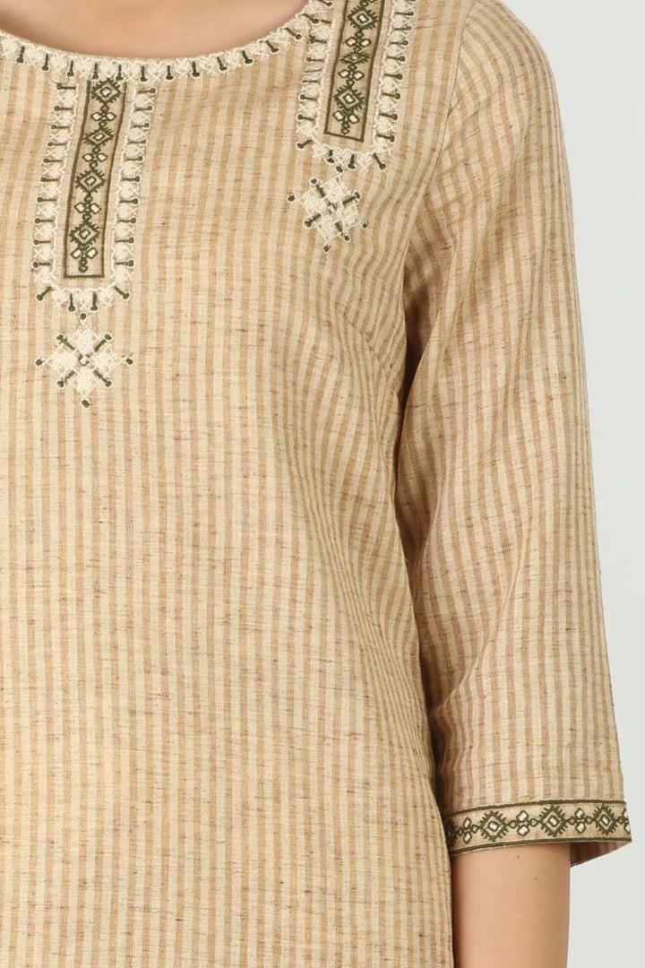 Beige cottonslub stripe kurti