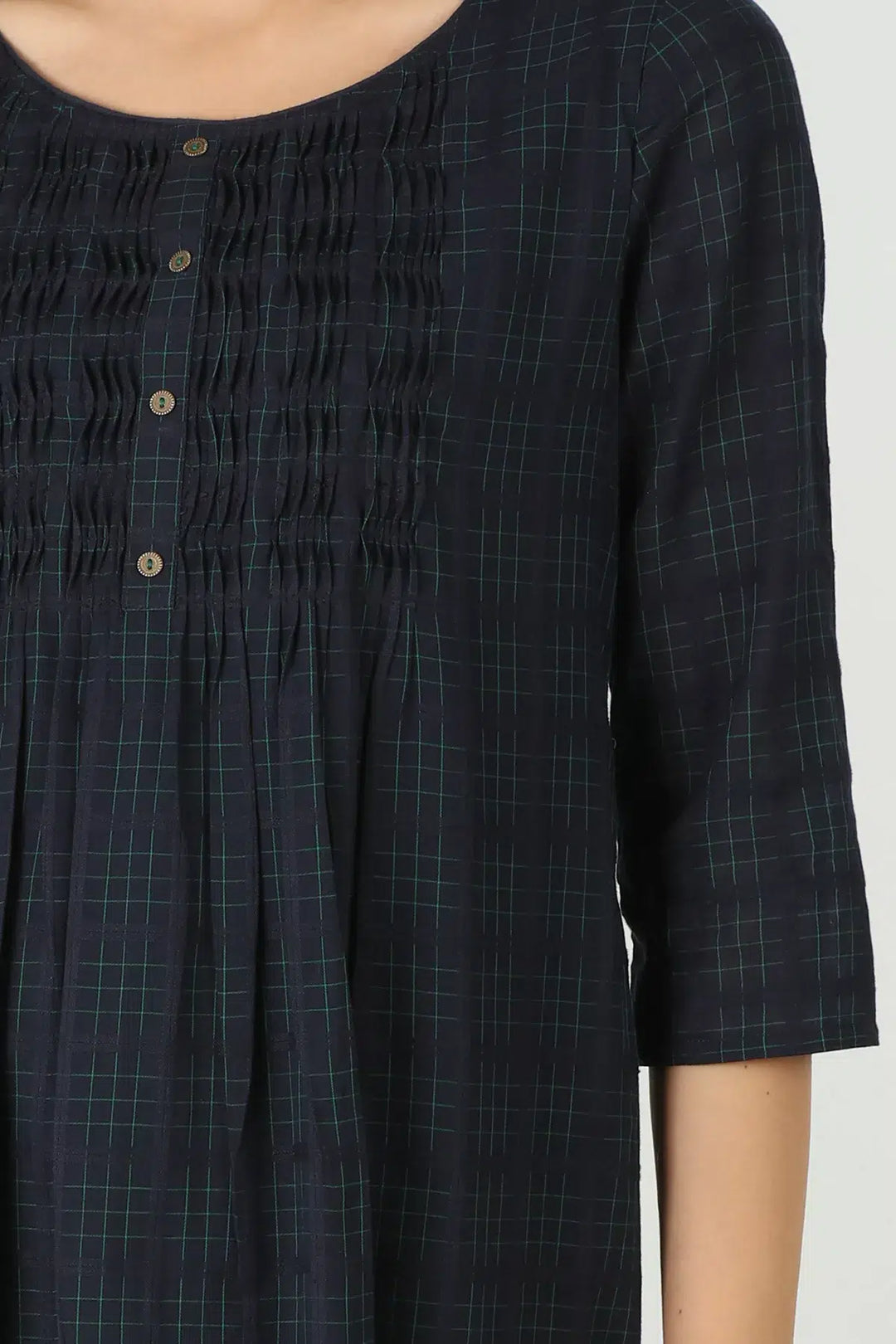 Navy check round neck kurti