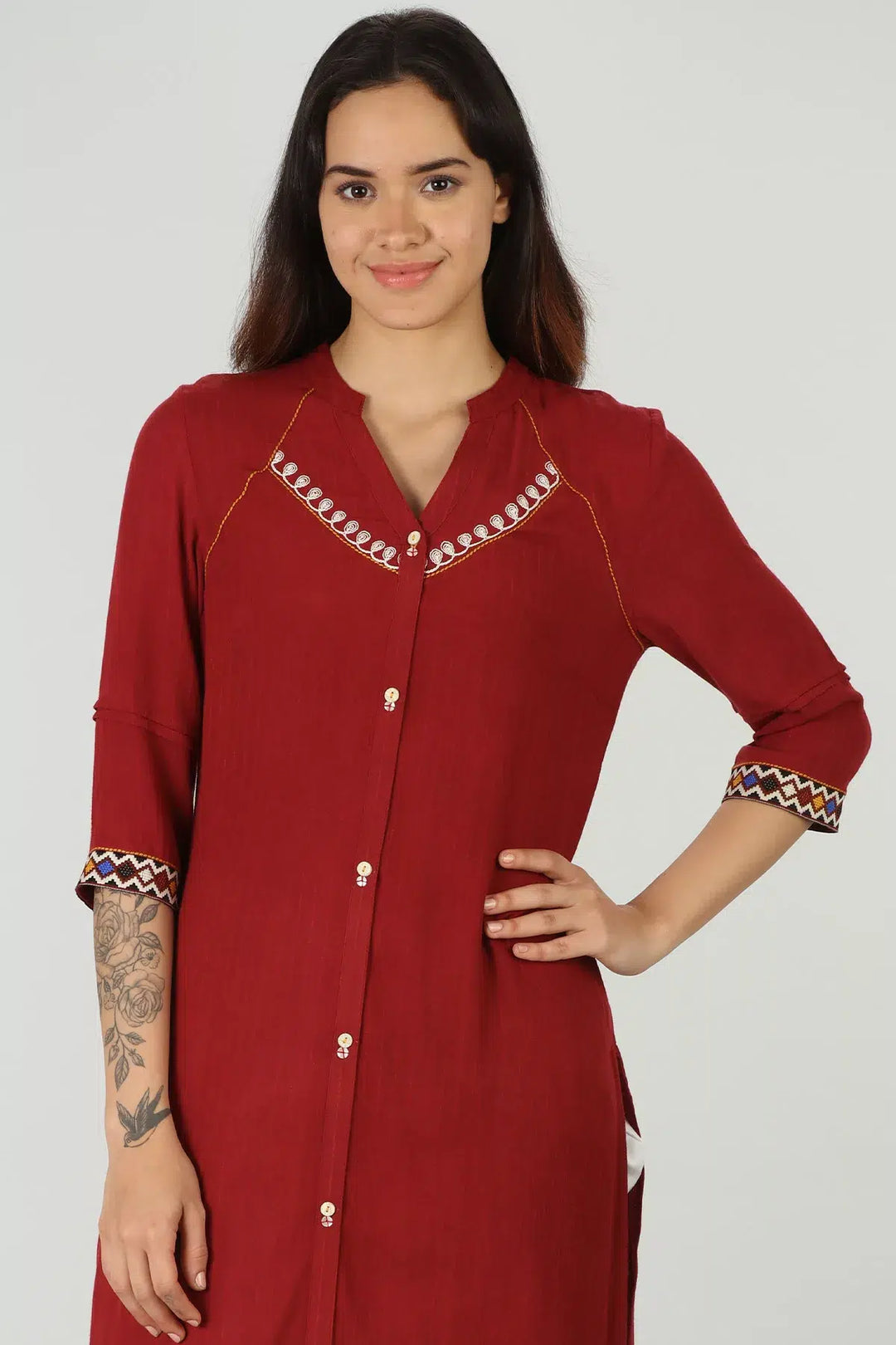Solid red embroidered kurti