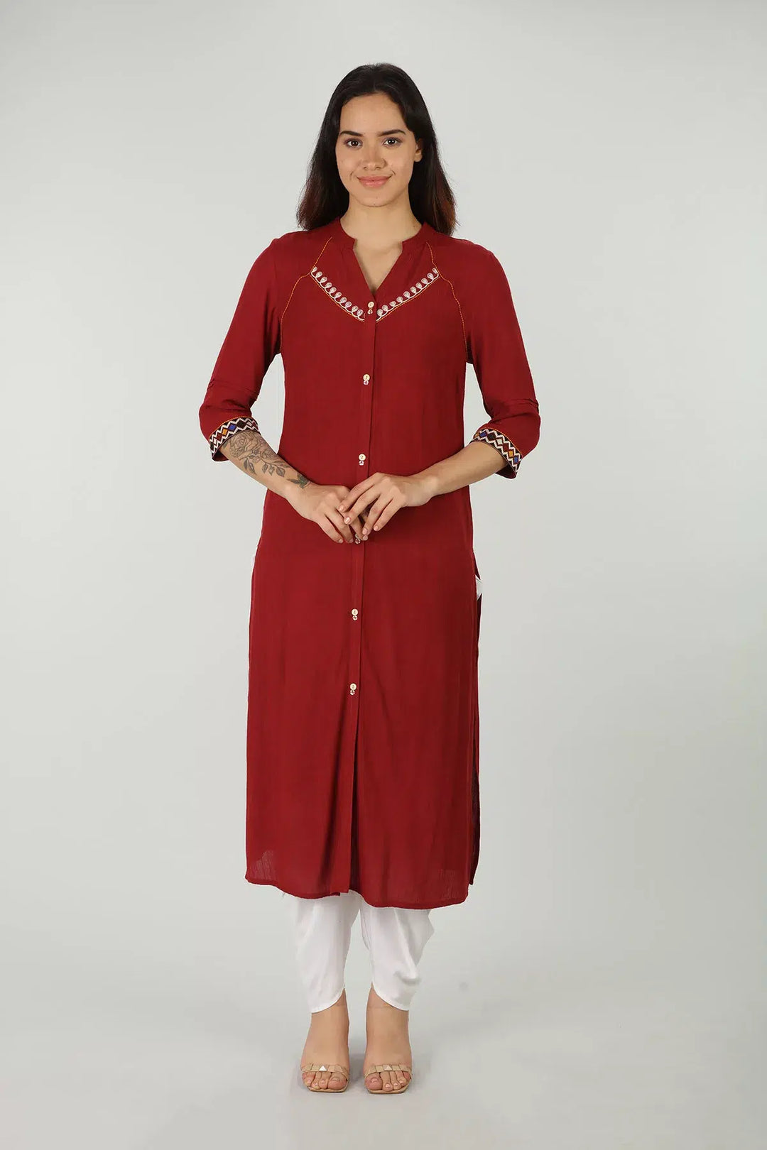 Solid red embroidered kurti