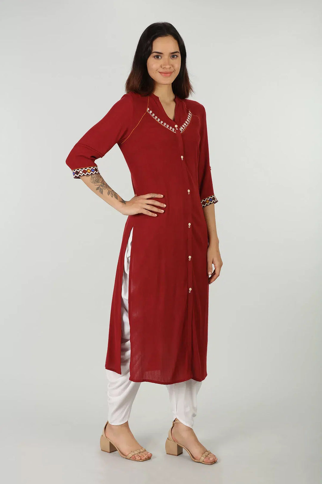 Solid red embroidered kurti