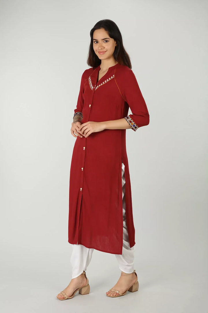 Solid red embroidered kurti