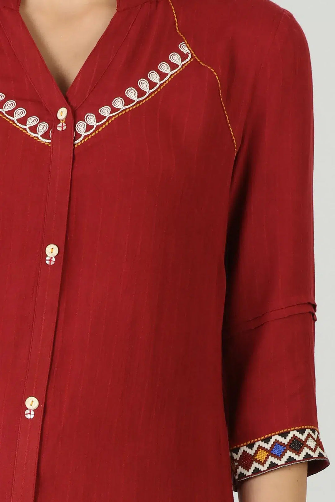 Solid red embroidered kurti