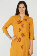 Mustard embroidered kurti