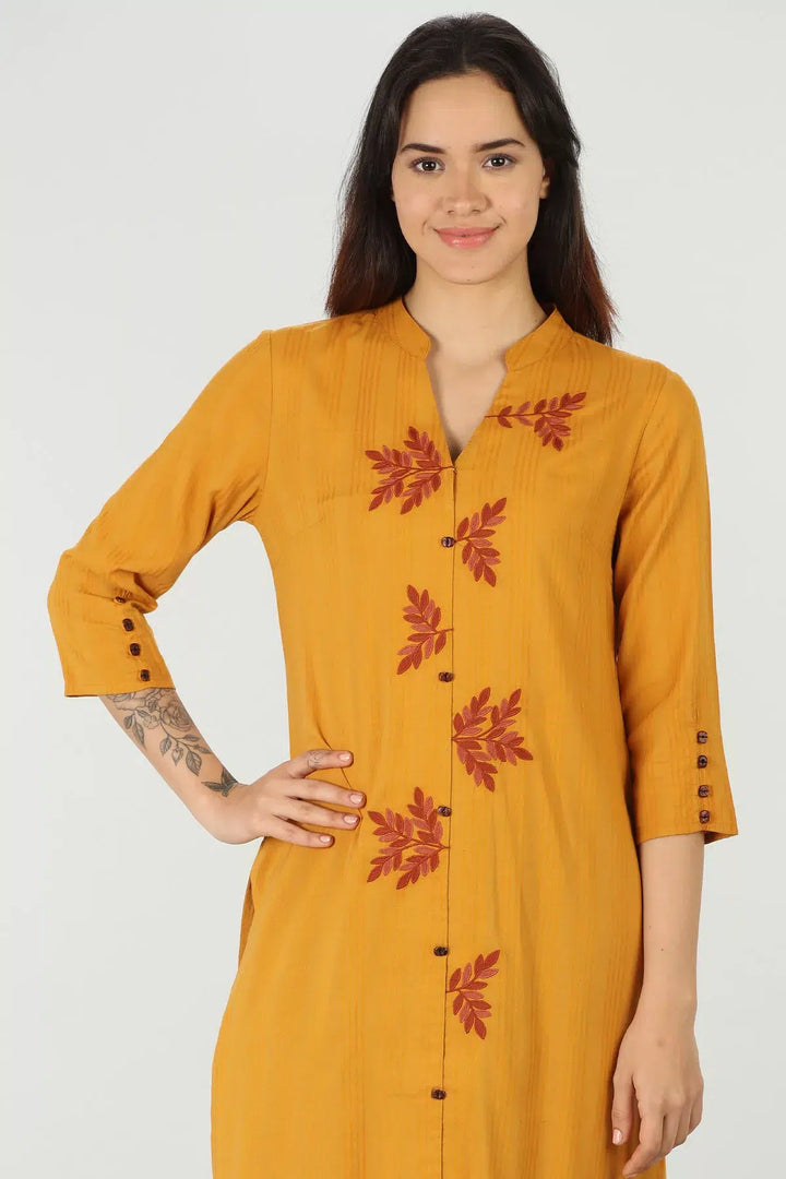Mustard embroidered kurti
