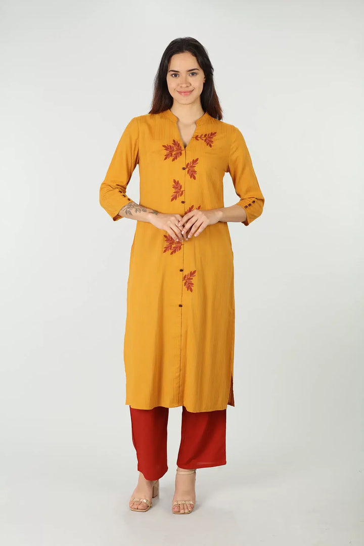 Mustard embroidered kurti