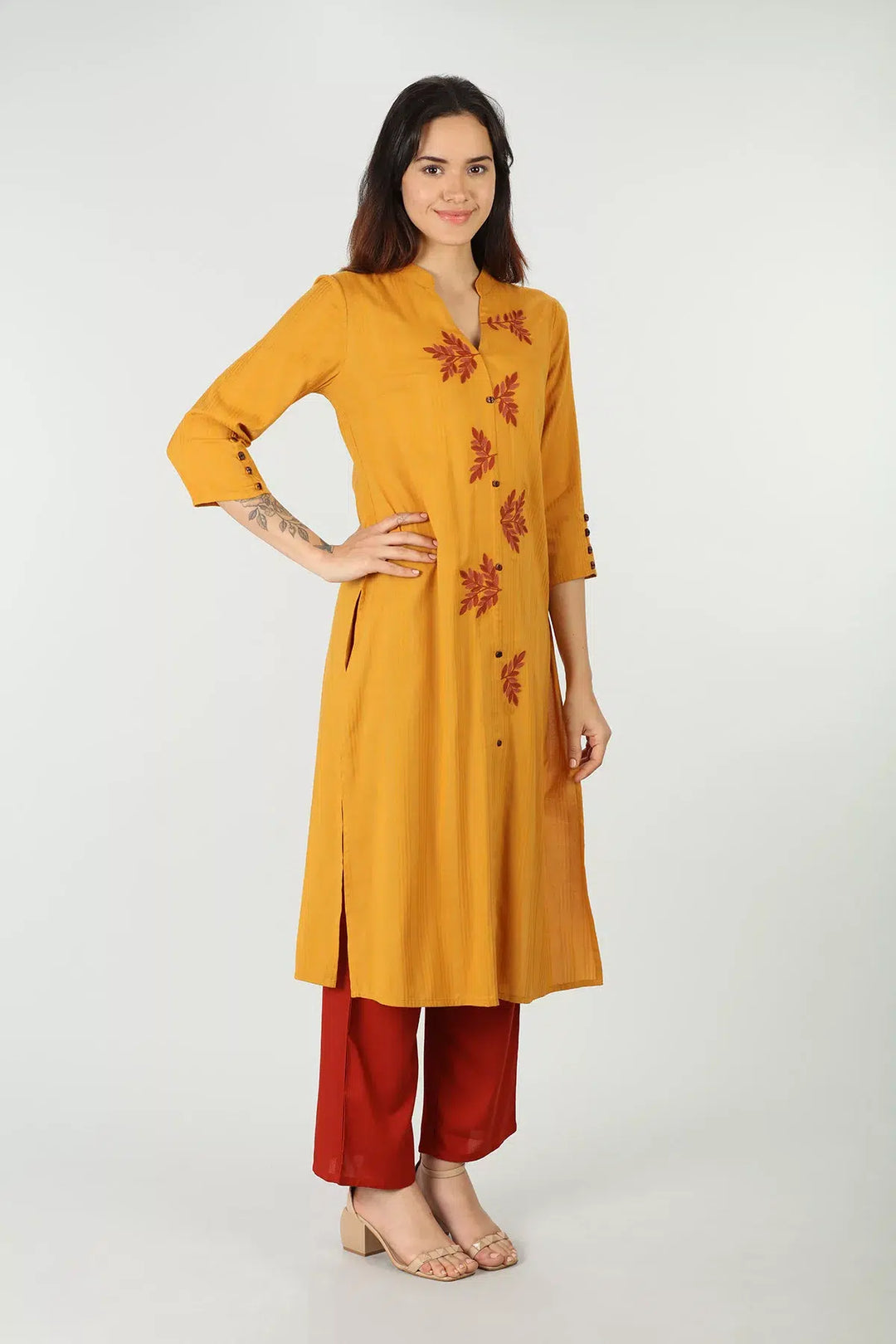 Mustard embroidered kurti