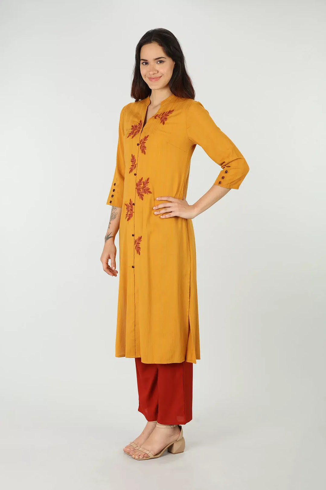Mustard embroidered kurti