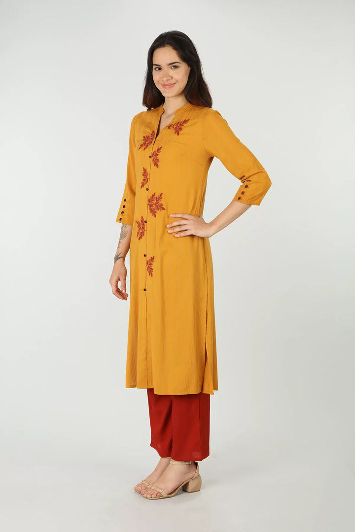 Mustard embroidered kurti