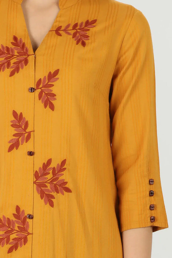 Mustard embroidered kurti