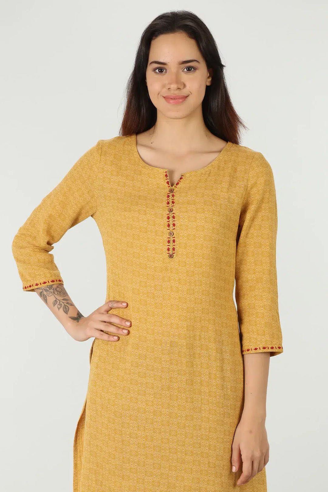 Embroidered round neck kurti