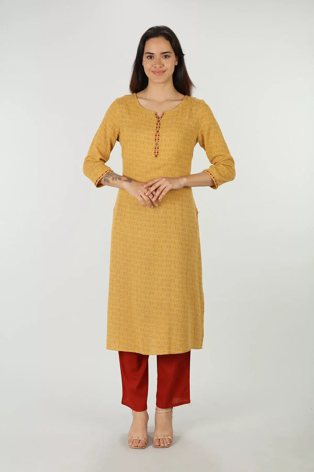 Embroidered round neck kurti