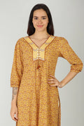 Mustard V-Neck Kurti (Printed)