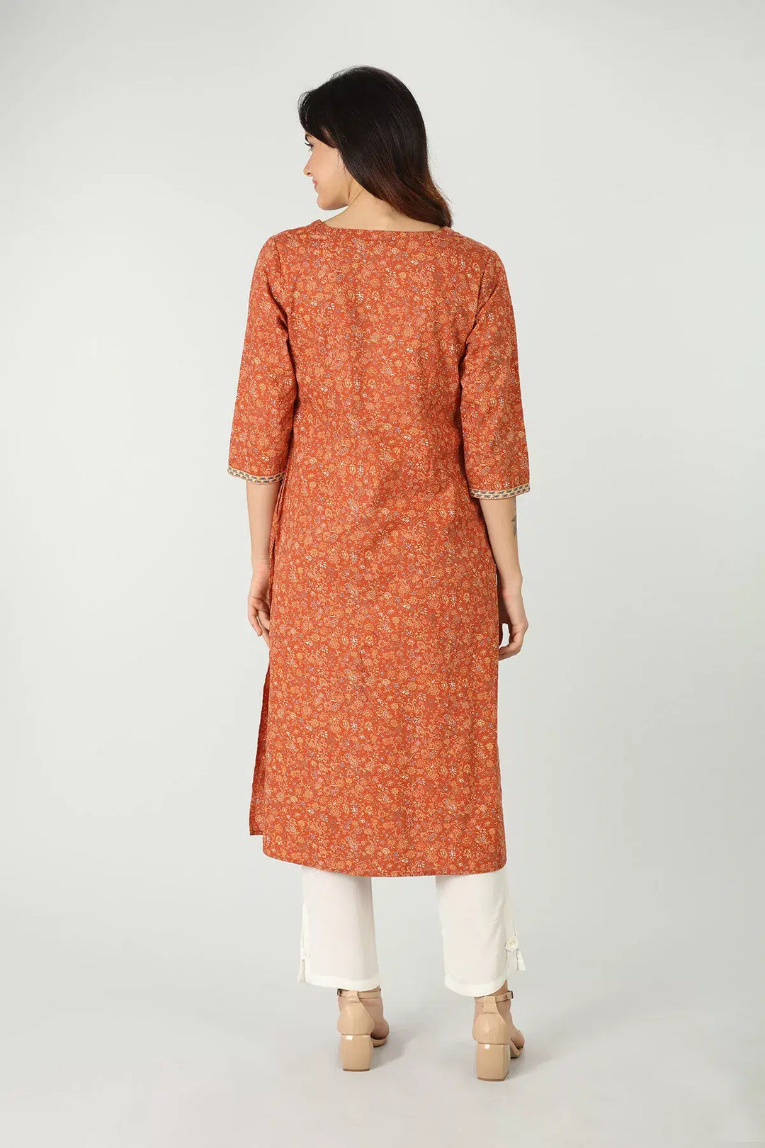 Cotton round neck kurti  (Rust)