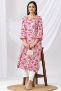 Pink & White Printed Rayon Kurti with Mandarin Collar