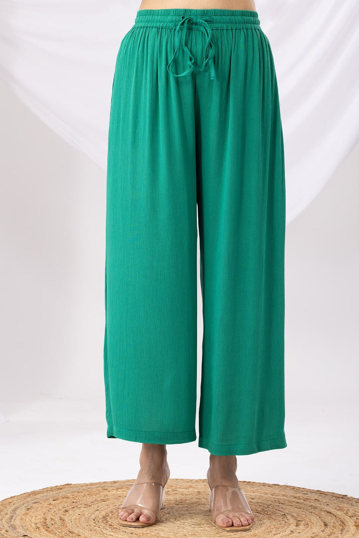 Neon Green Solid Viscose Co-ord Palazzo with Regular Fit